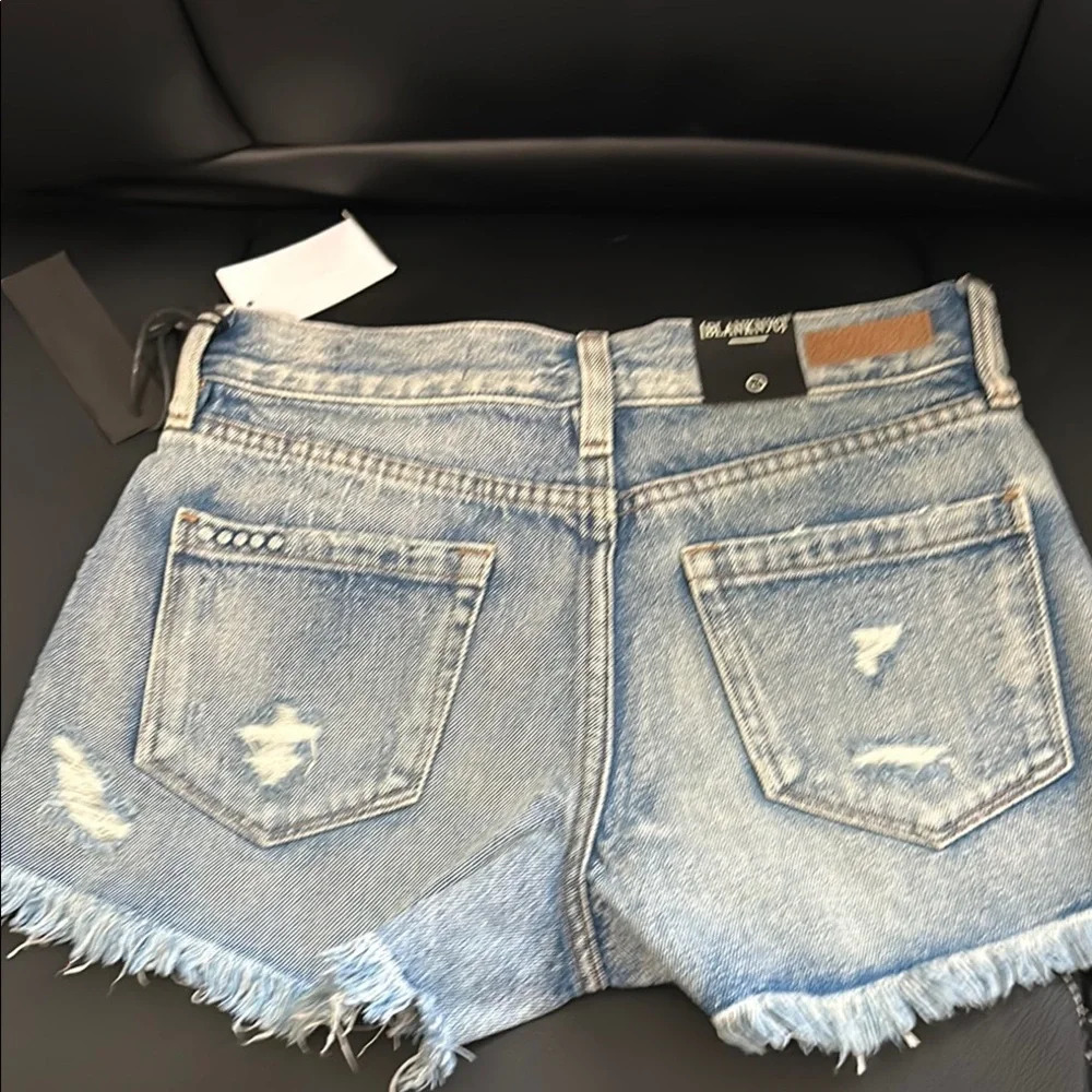 Nordstrom BLANKNYC high rise distressed denim shorts Hollyweird color - Picture 3 of 7